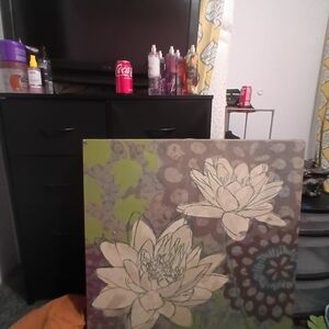 Floral Canvas Art with Lotus Design